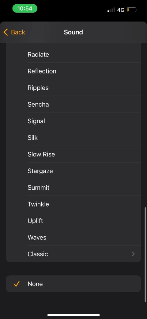 choose none as alarm ringtone in iphone clock app