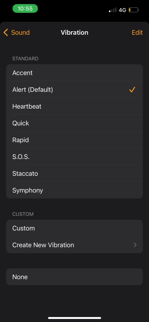 choose alarm vibration in iphone clock app