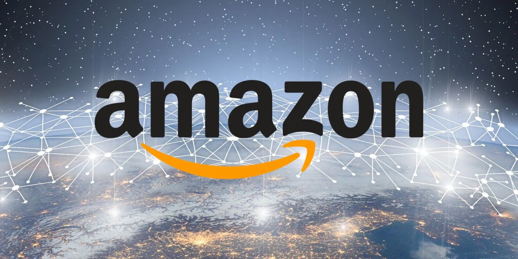 amazon logo in front of earth with satellite connections