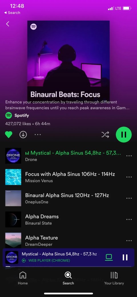Spotify binaural beats screenshot