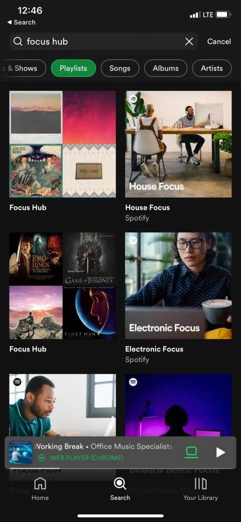 Spotify focus hub screenshot
