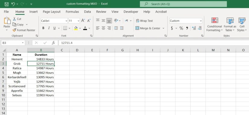 Custom formatting in Excel results