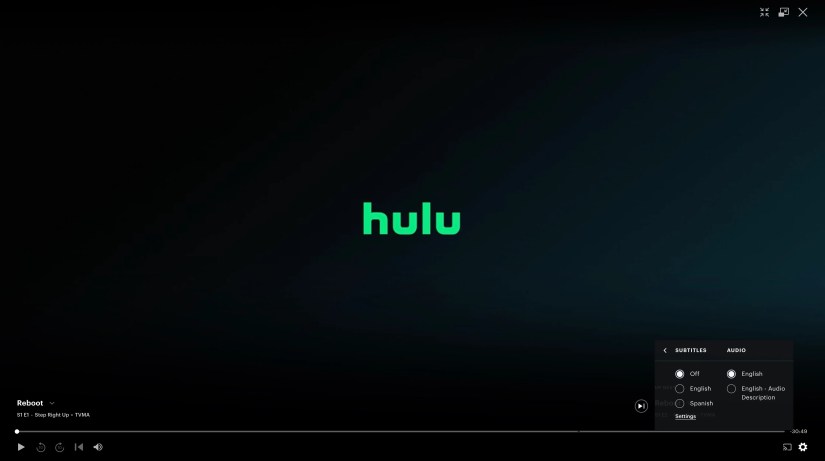 Hulu Audio Description Settings with English selected