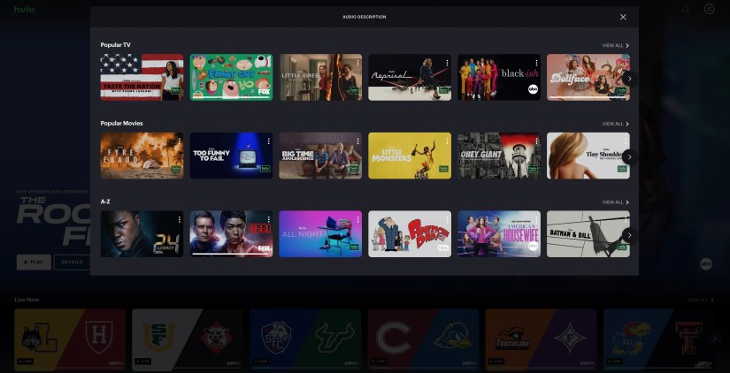 Hulu Audio Description Titles including American Dad and Family Guy