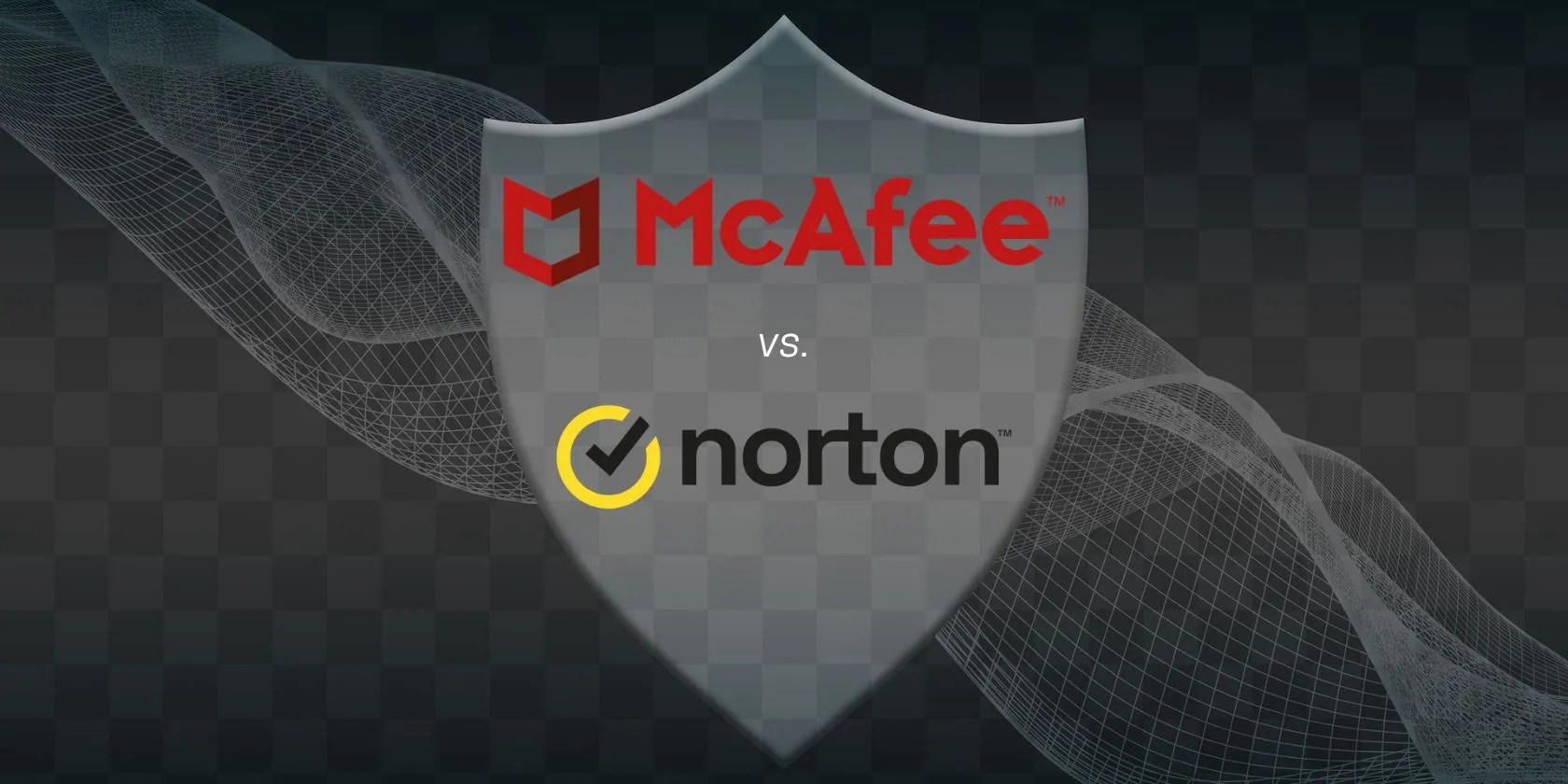 mcafee and norton logos on grey shield