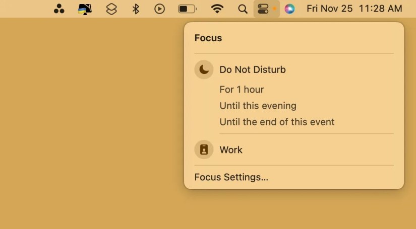 Screenshot of Focus in Control Center