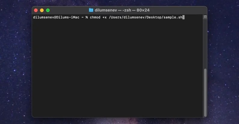 Adding execute permissions to an SH file through the macOS Terminal.