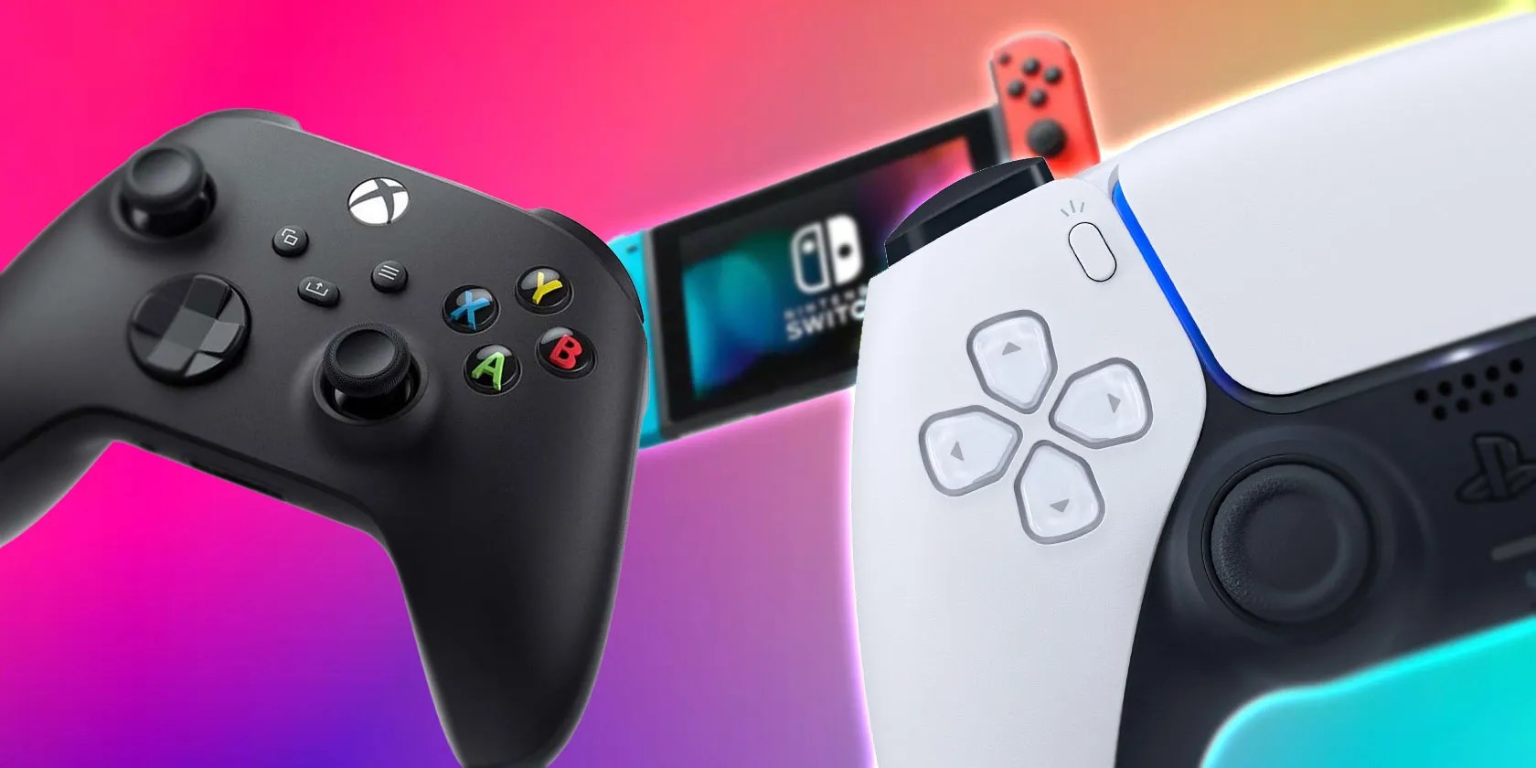Modern Game controllers on bright background