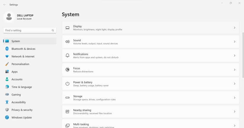 Opening Display Settings in the System Tab of the Windows Settings App