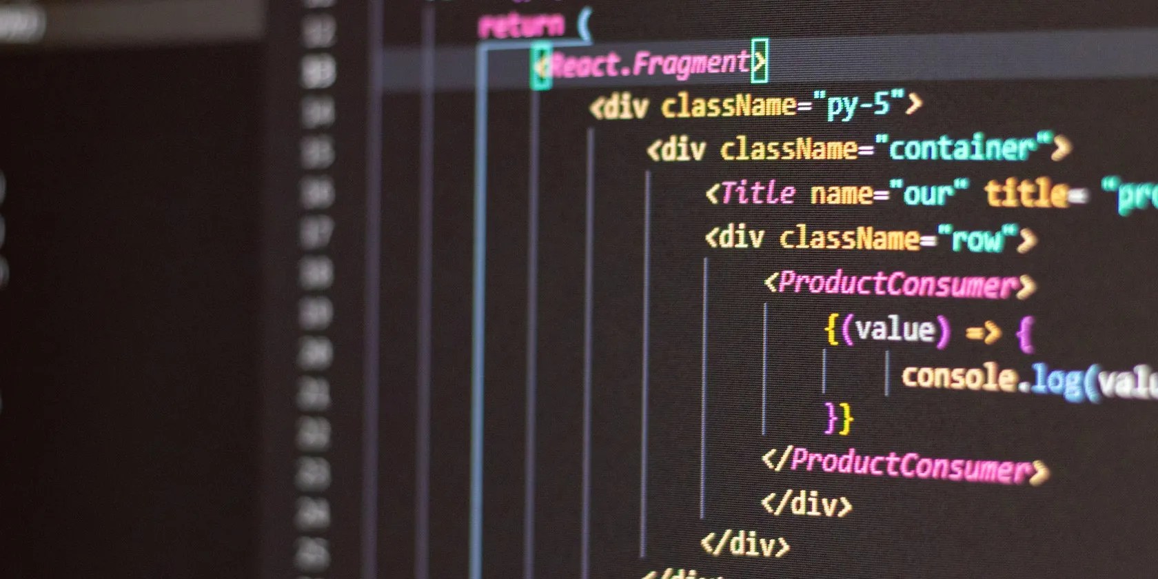 HTML code in different colors on a computer monitor