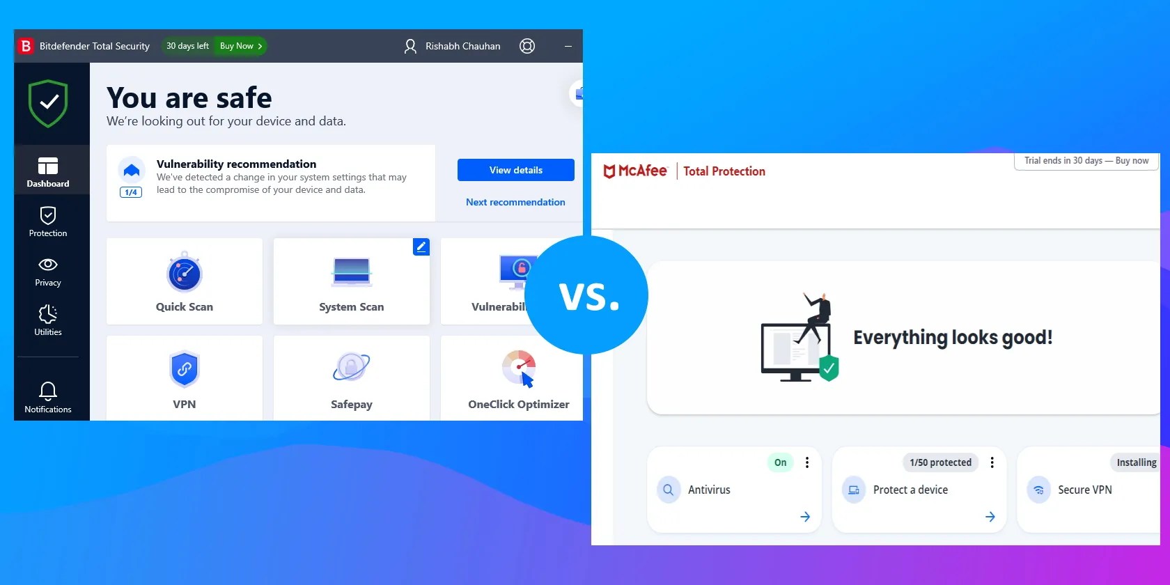 Bitdefender And McAfee Program On Windows