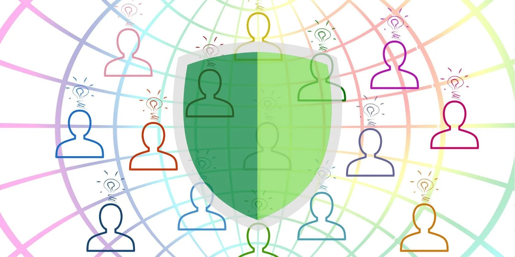 Green shield seen on an image representing crowdsourcing