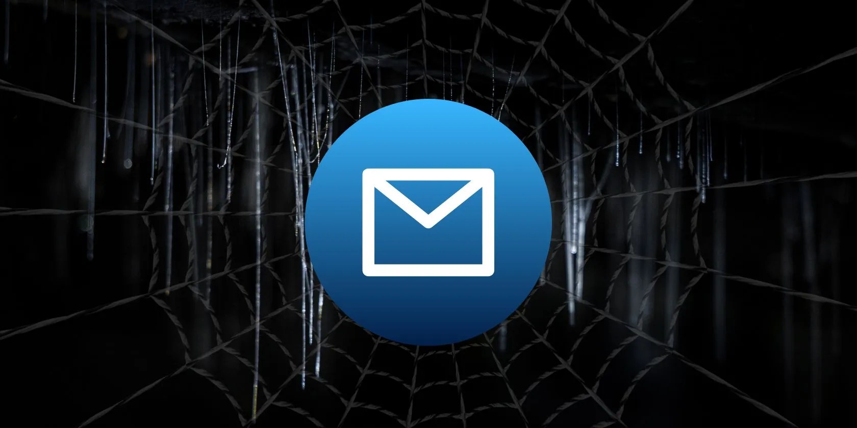 Blue email symbol seen on a dark background with web