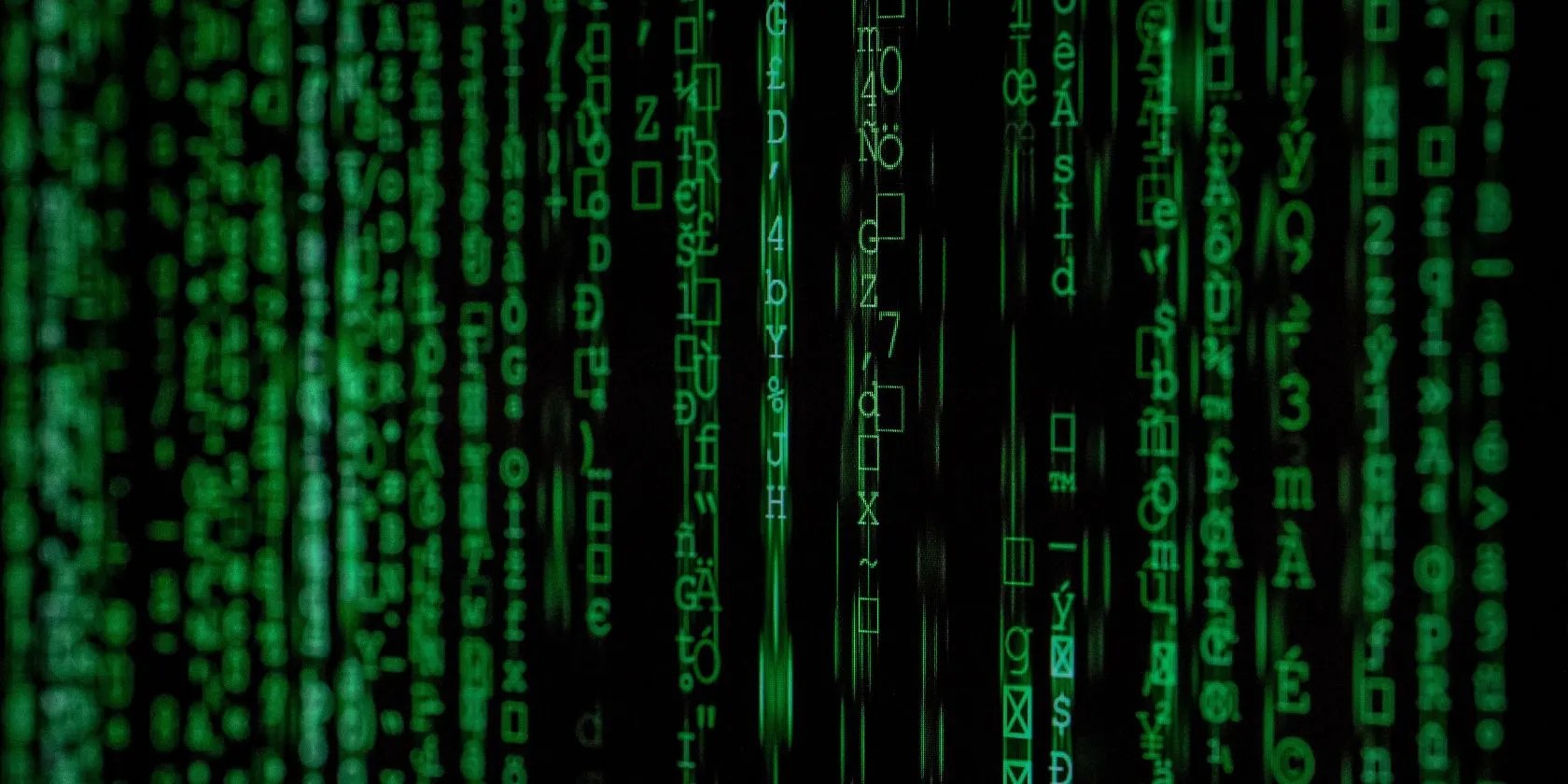 digital graphic of green matrix code