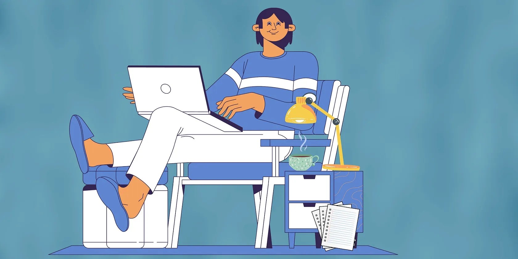 Image of a man looking relaxed while working