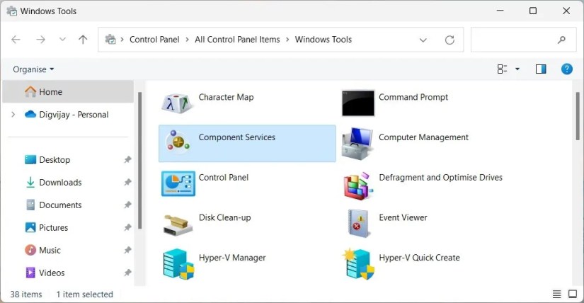Open Components Services Using Windows Tools