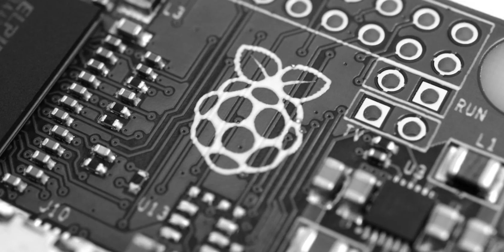 close up shot of raspberry pi board with company logo