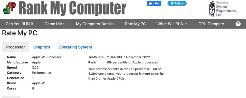 Screenshot of Can You RUN it website showing Mac specs
