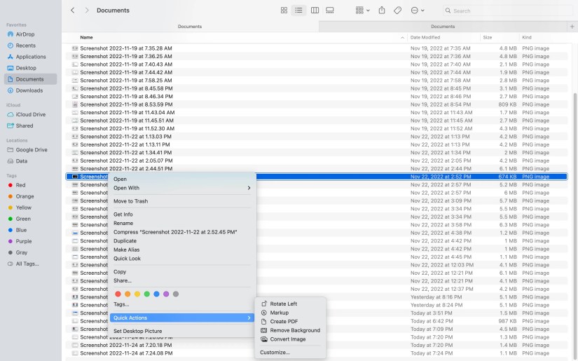 Screenshot of Quick Actions