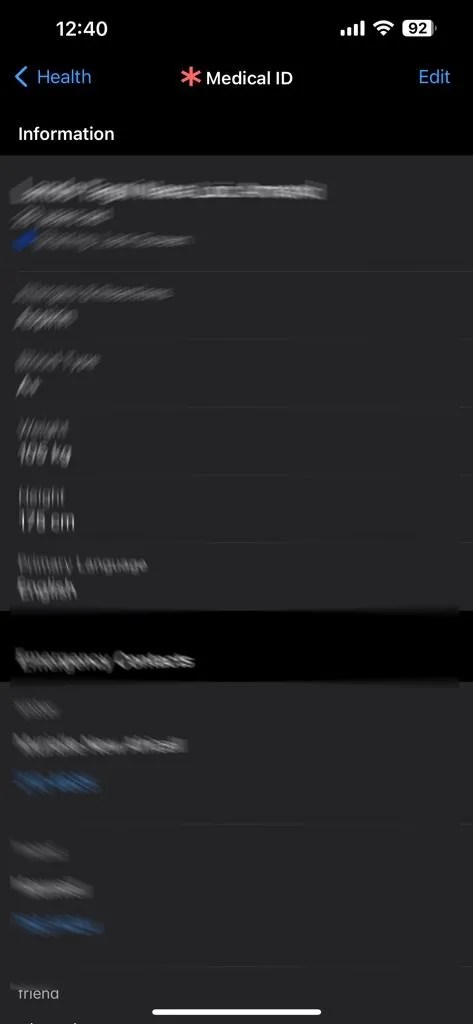 Screenshot Medical ID on iPhone