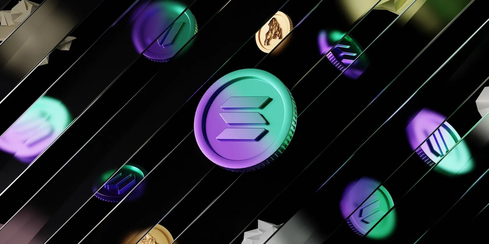 Solana coins on a black background
