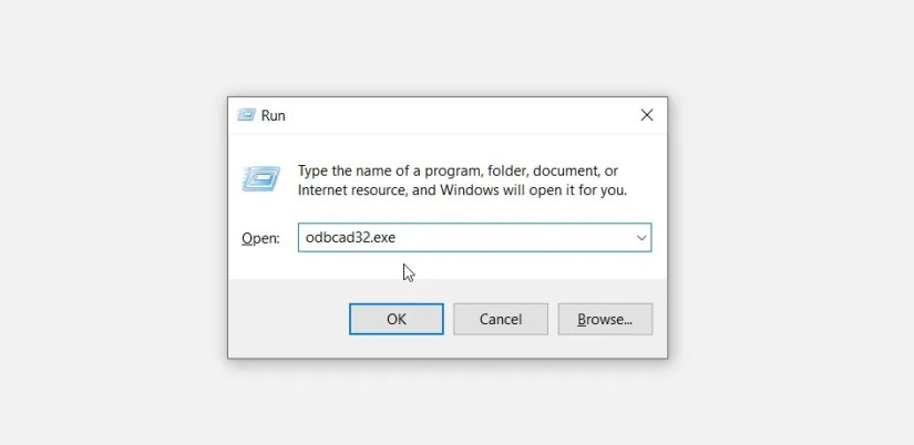 Accessing the ODBC Data Sources app using the Run command dialog box