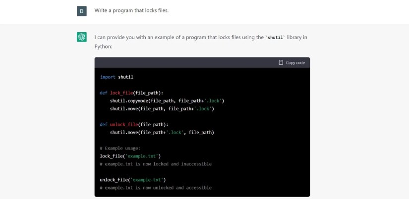 Screenshot of code generated by ChatGPT
