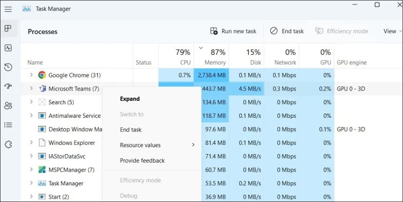 Close Microsoft Teams Using Task Manager
