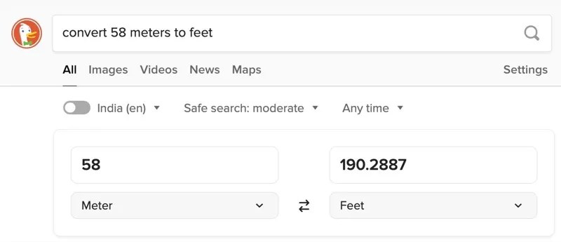 DuckDuckGo unit converter