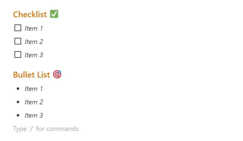 Creating bullet and checklist blocks in Notion