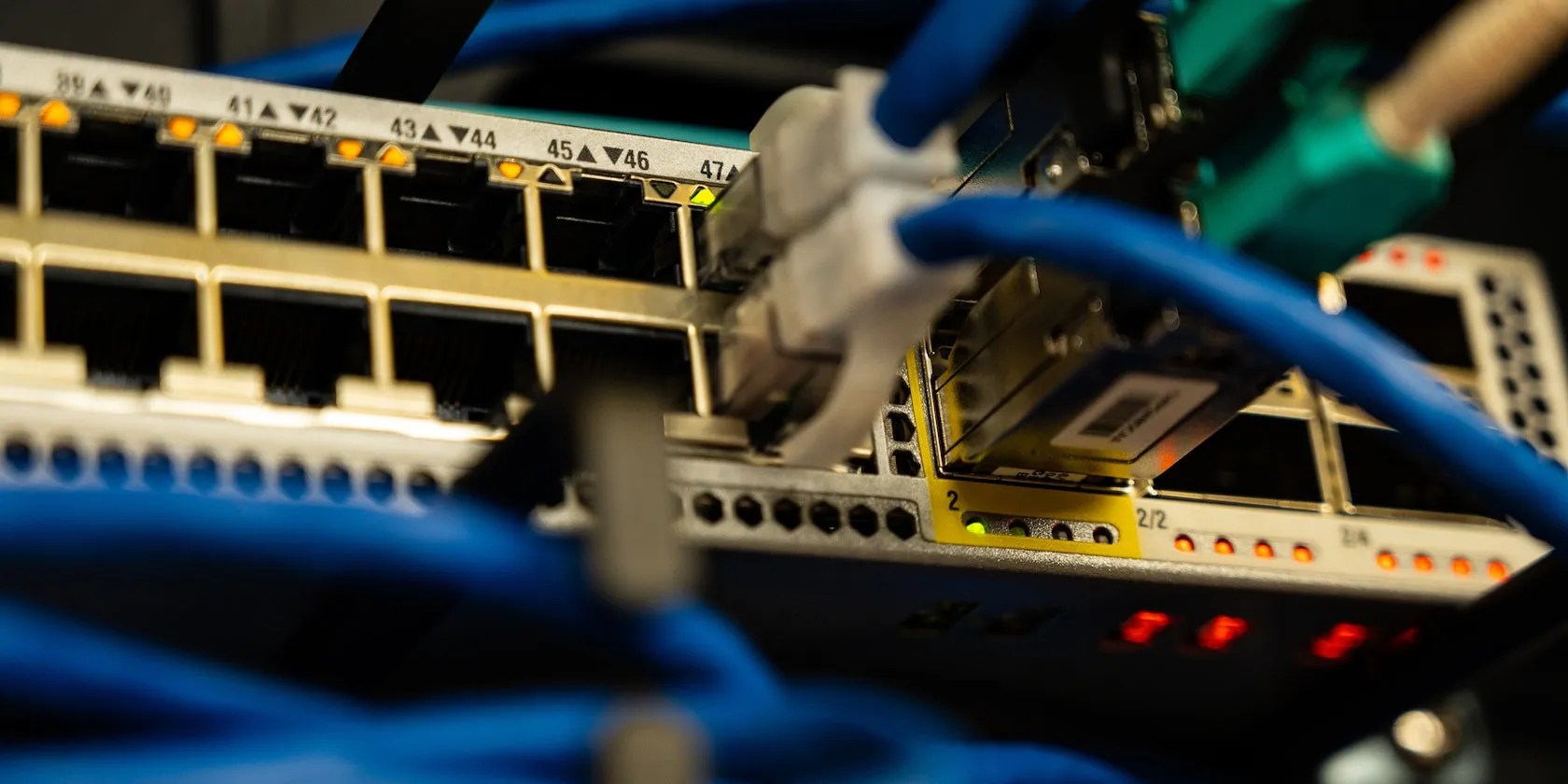 network cables attached to a network device