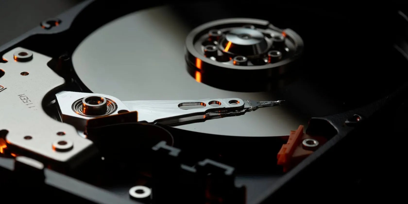 Close-up of the inside of a hard disk