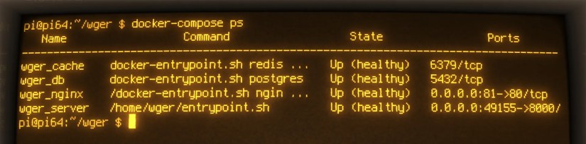 output of docker-compose ps in cool retro term