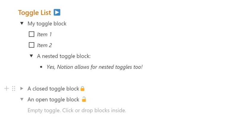 Toggle blocks in Notion