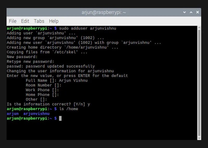 Creation of new user using adduser command in linux