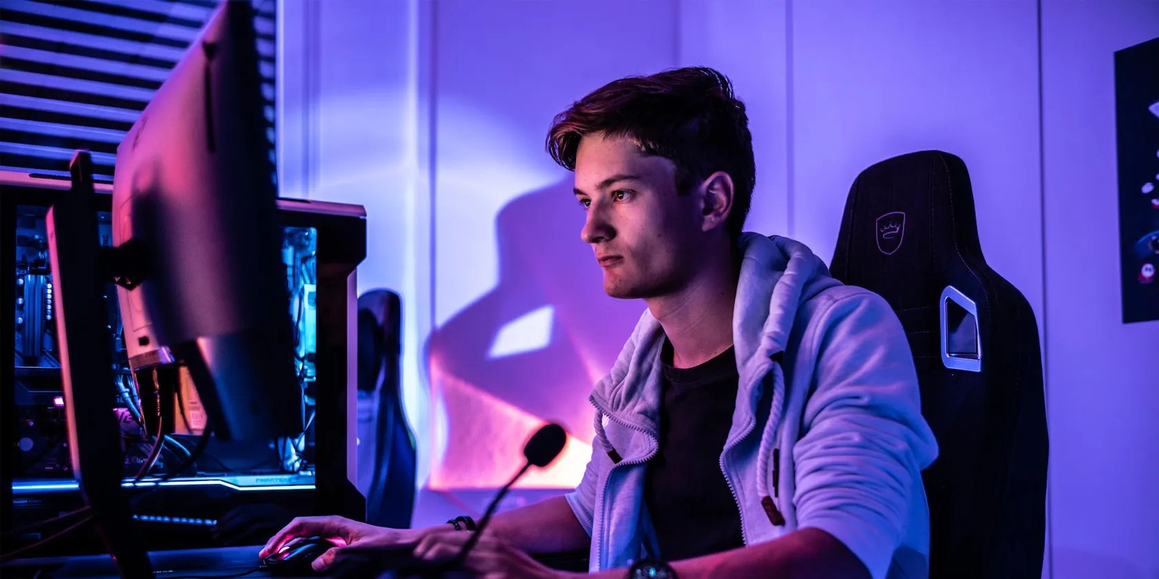 A man playing a game on a gaming computer