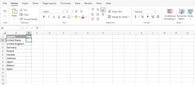 A sample spreadsheet in Excel