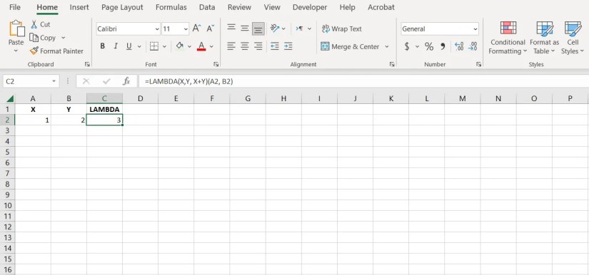 Sample LAMBDA formula in Excel
