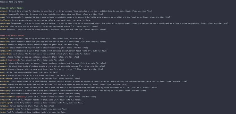 result from running the help command  on Golangci-lint
