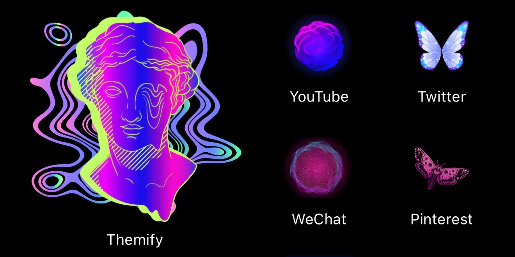 Widget and icons with trippy aesthetic from Themify