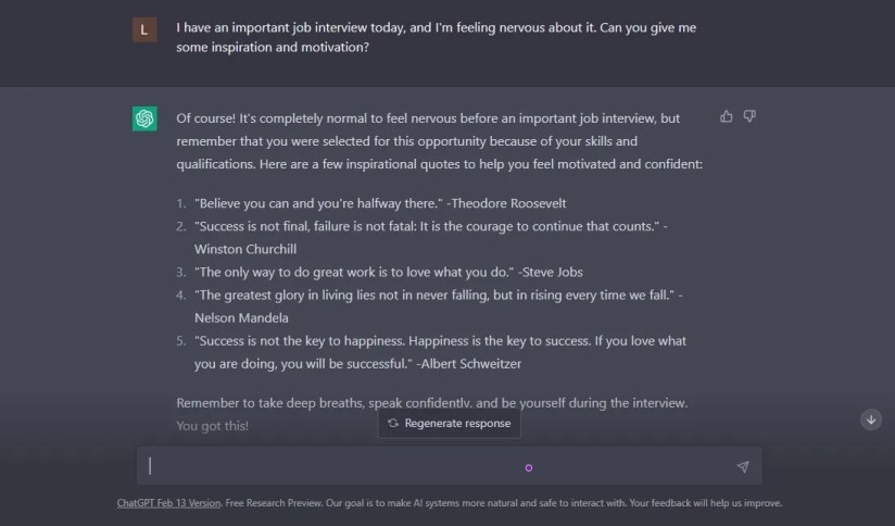 A ChatGPT screenshot