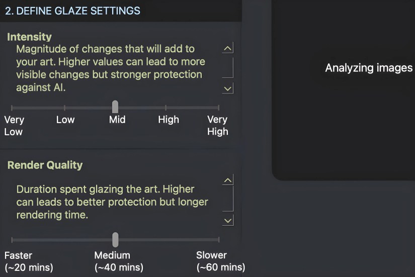 Intensity and Render Quality settings of Glaze app