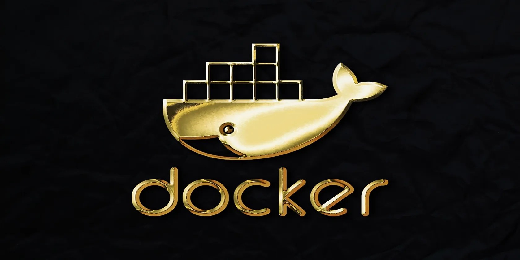 A docker logo along with its name on a dark background.
