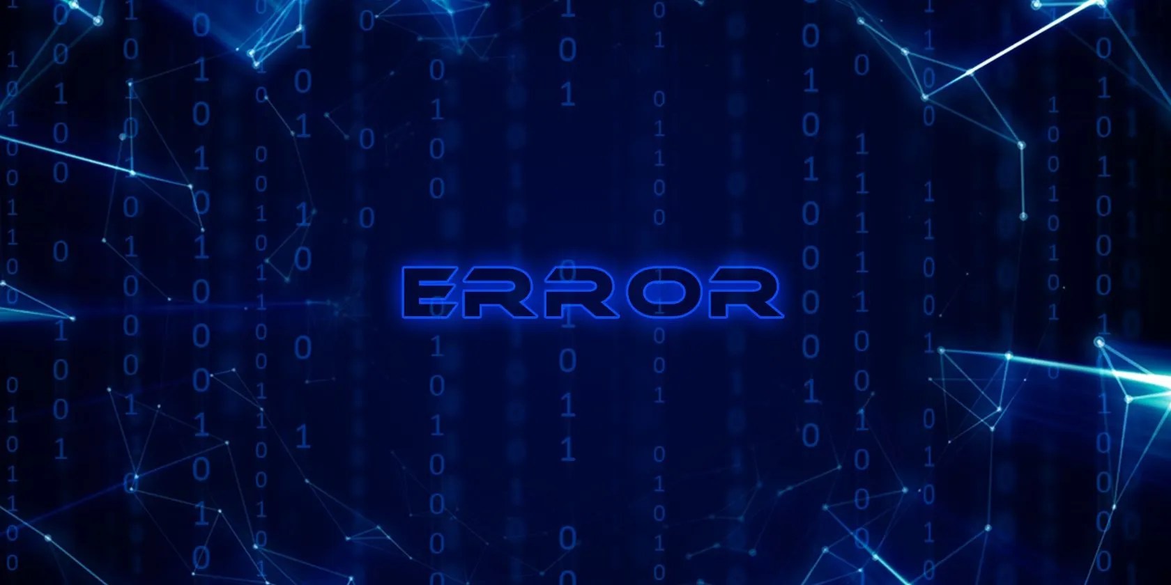 The word Error on a dark blue background with 1s and 0s