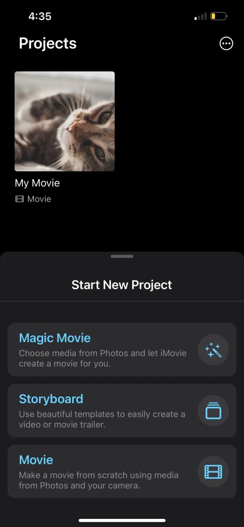 start new project in imovie