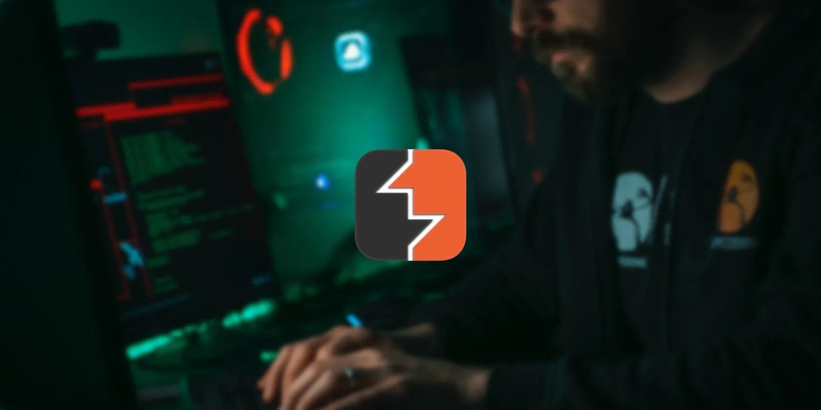 burp suite logo on a background with a man typing