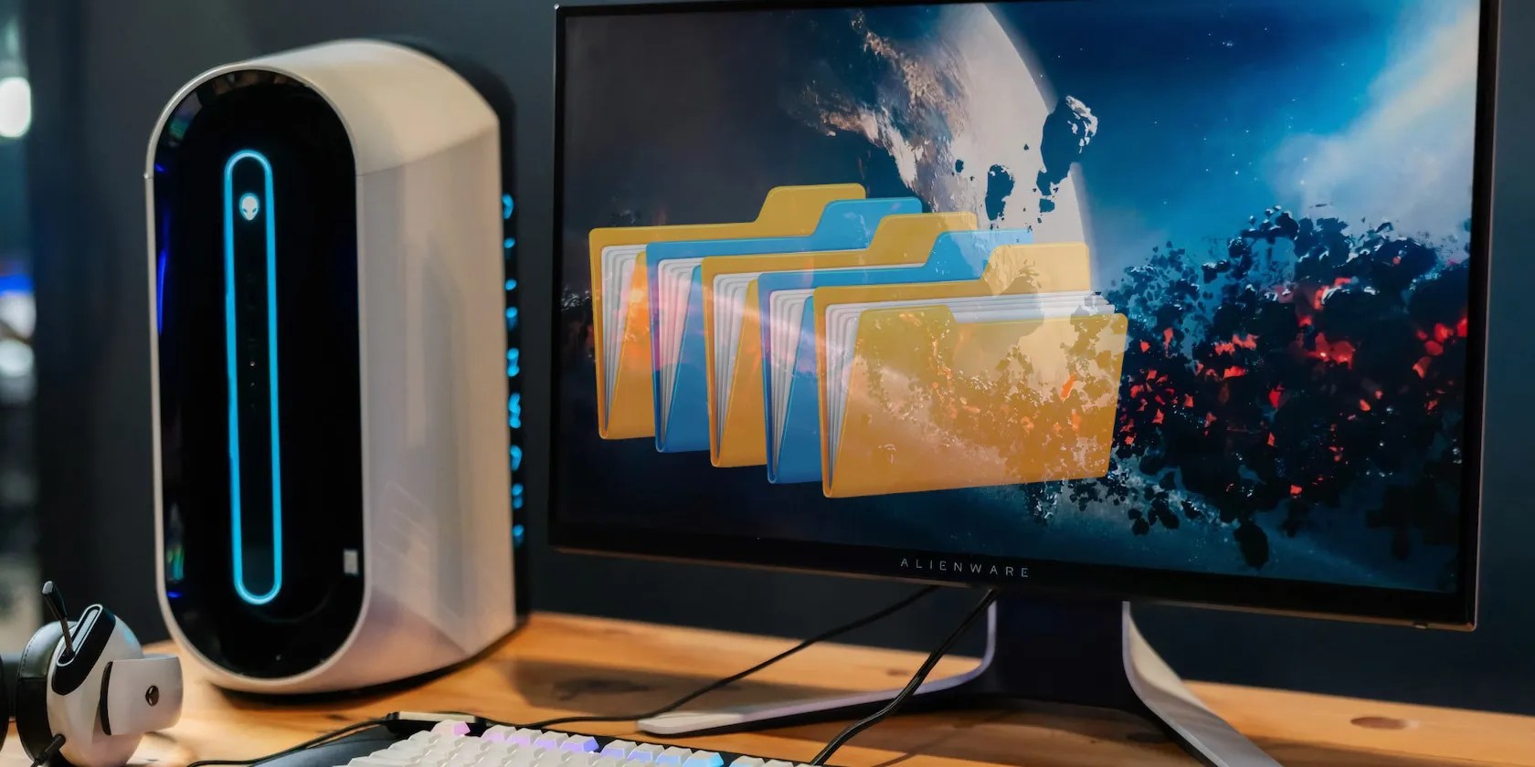 pc screen with different color folders