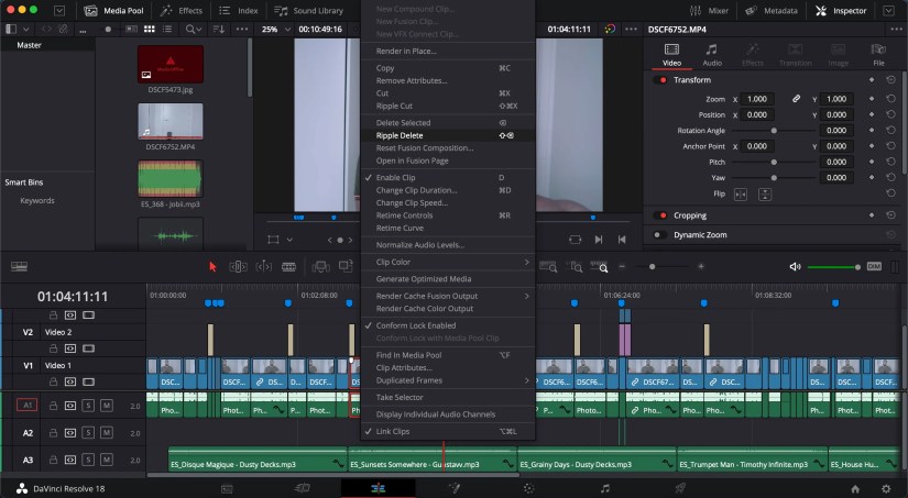 Ripple Delete DaVinci Resolve Screenshot