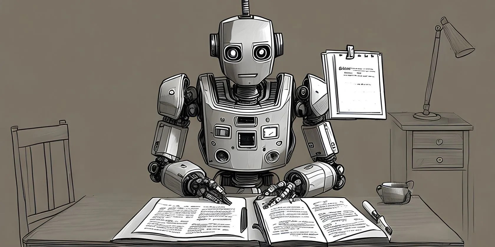 A robot reading a book