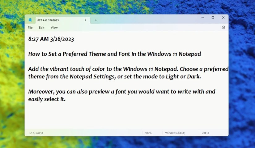 Notepad With Colors of a System Theme